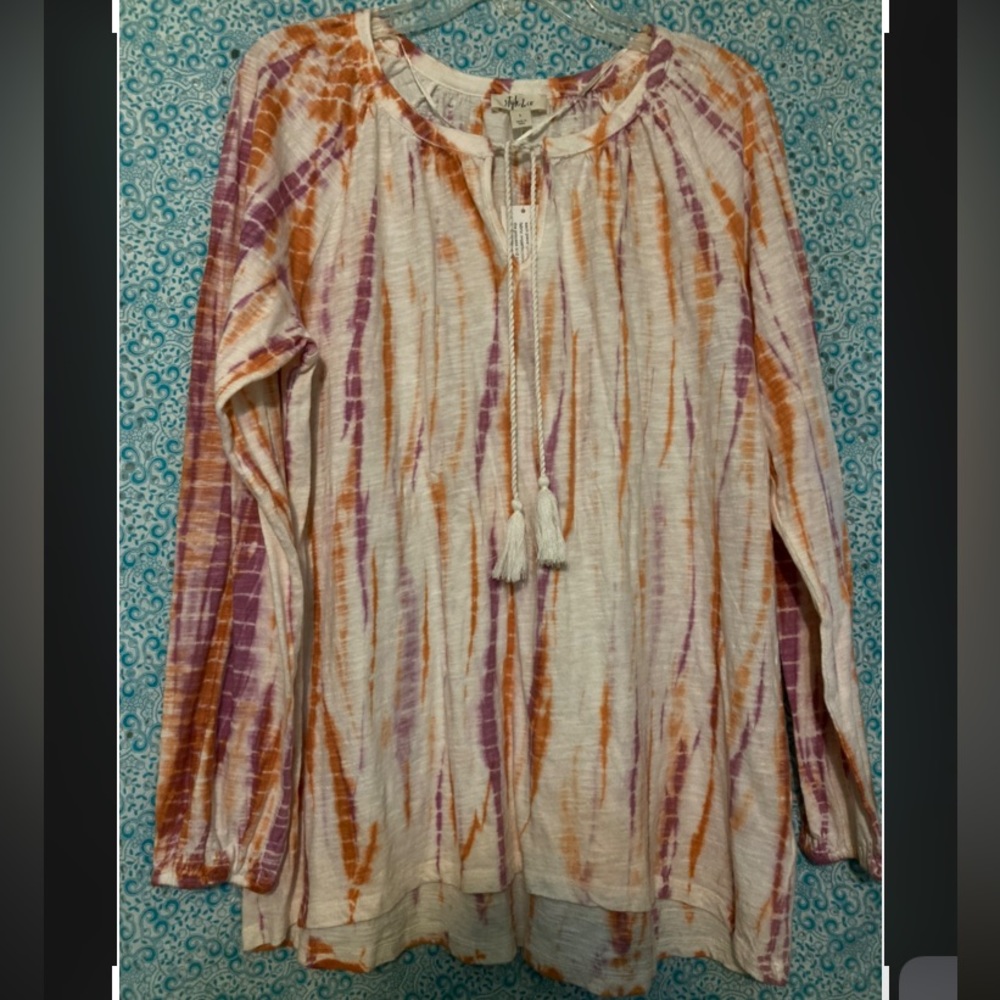 Style & Co 100% Cotton Tie Dye Top, Size: Large